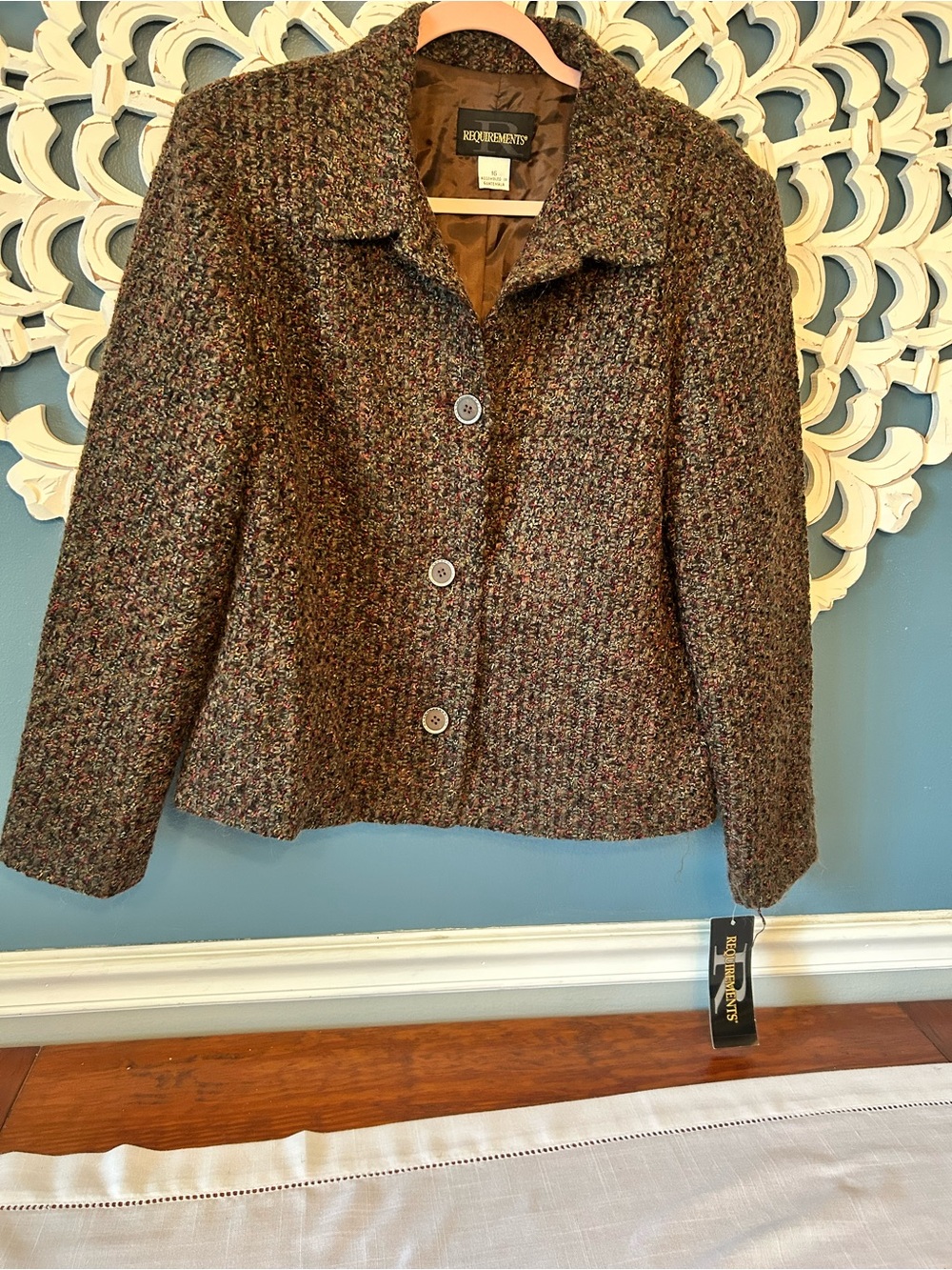 NWT Requirements Brown Multi-Tone Tweed Blazer